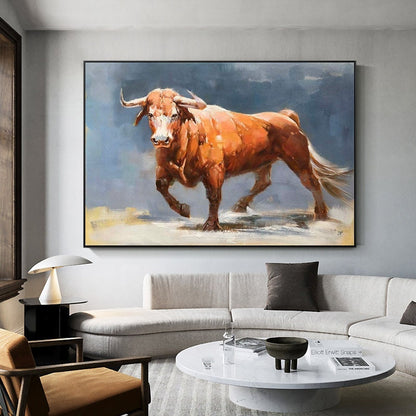 Impressionist Bull Oil Painting on Canvas, Large Original Bull Canvas Wall Art,modern Hand-painted Animal Painting for Living Room Bedroom
