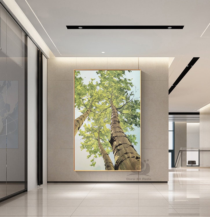 Large Abstract Trees Oil Painting on Canvas, Original Birch Trees Canvas Wall Art, Modern Landscape Wall Art for Living Room, Bedroom Décor