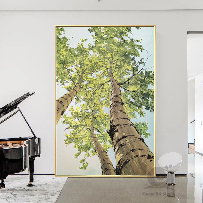 Large Abstract Trees Oil Painting on Canvas, Original Birch Trees Canvas Wall Art, Modern Landscape Wall Art for Living Room, Bedroom Décor