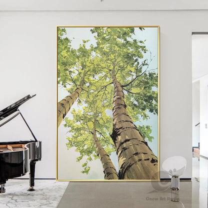 Large Abstract Trees Oil Painting on Canvas, Original Birch Trees Canvas Wall Art, Modern Landscape Wall Art for Living Room, Bedroom Décor