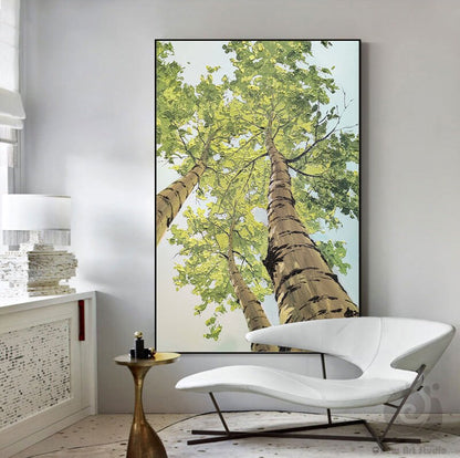 Large Abstract Trees Oil Painting on Canvas, Original Birch Trees Canvas Wall Art, Modern Landscape Wall Art for Living Room, Bedroom Décor