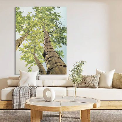 Large Abstract Trees Oil Painting on Canvas, Original Birch Trees Canvas Wall Art, Modern Landscape Wall Art for Living Room, Bedroom Décor