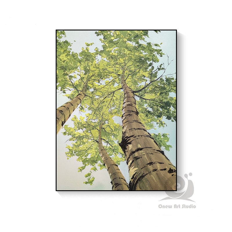 Large Abstract Trees Oil Painting on Canvas, Original Birch Trees Canvas Wall Art, Modern Landscape Wall Art for Living Room, Bedroom Décor