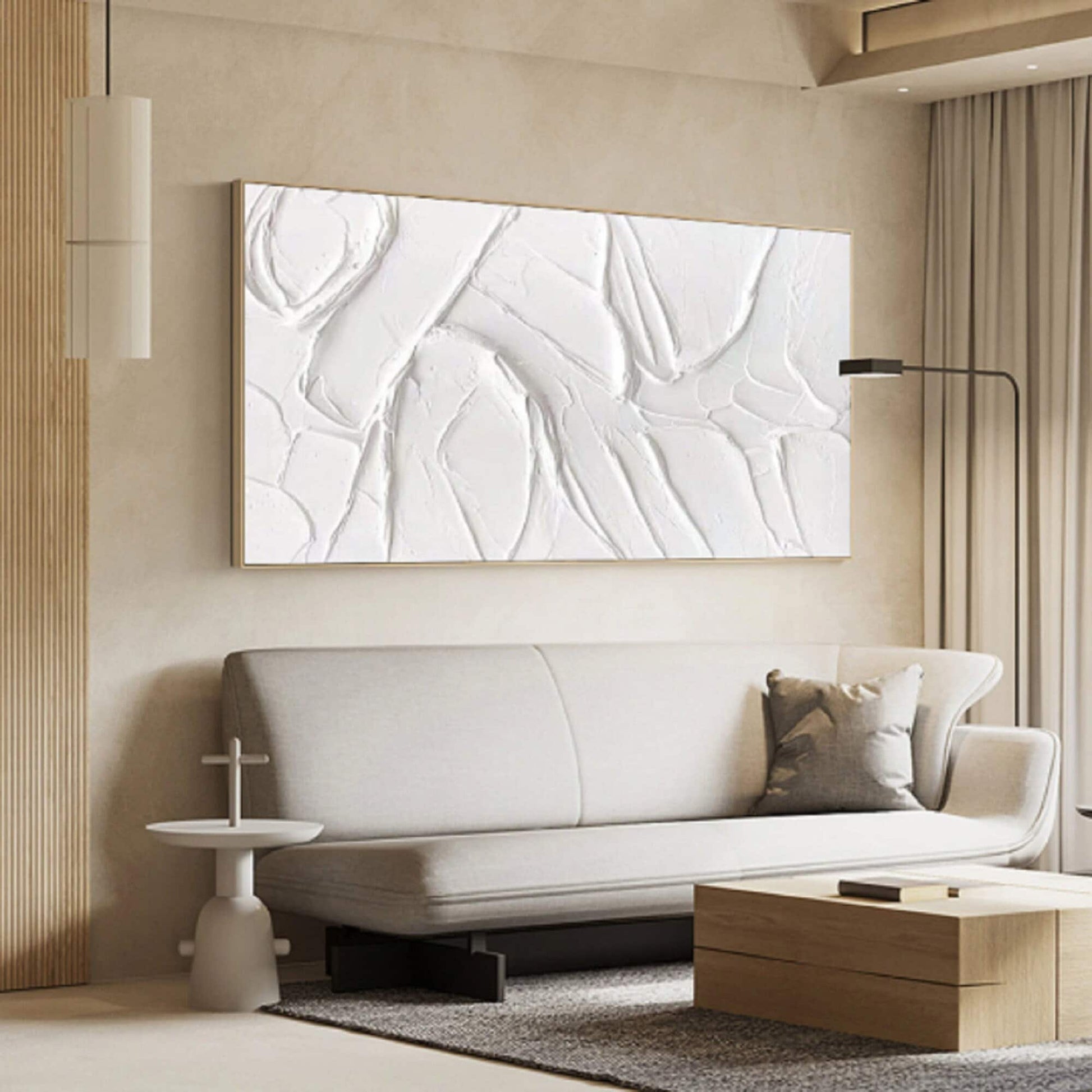 Large White Textured Painting – Minimalist Abstract Plaster Art – Abstract Painting