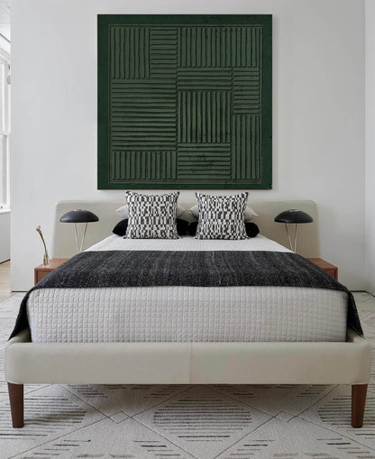 Dark Green Geometric Wall Art Textured Line Canvas Painting for Living Room