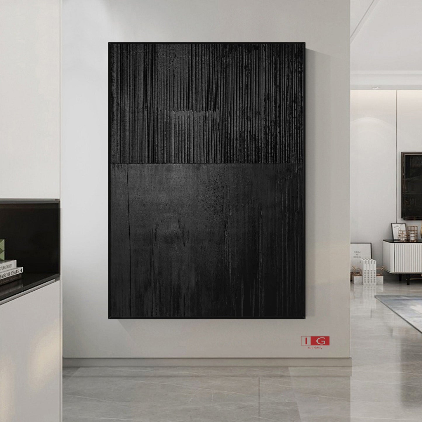 Large Black Abstract Textured Painting – 3D Wall Art Decor – Abstract Painting