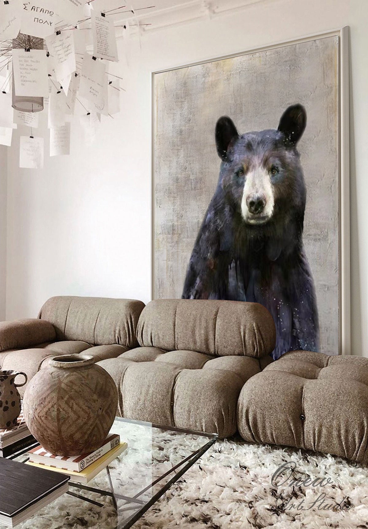 Large Abstract Black Bear Canvas Wall Art, Original Hand-painted Bear Oil Painting on Canvas, Modern Animal Painting for Living Room Bedroom