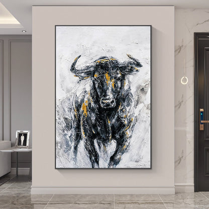 Abstract Bull Oil Painting on Canvas, Large Original Bull Canvas Wall Art, Modern Hand-painted Animal Painting for Living Room,bedroom Decor