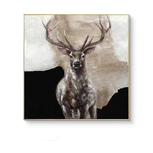 Large Abstract Deer Oil Painting on Canvas, Original Hand-painted Stag Canvas Wall Art, Modern Animal Painting for Living Room, Home Décor