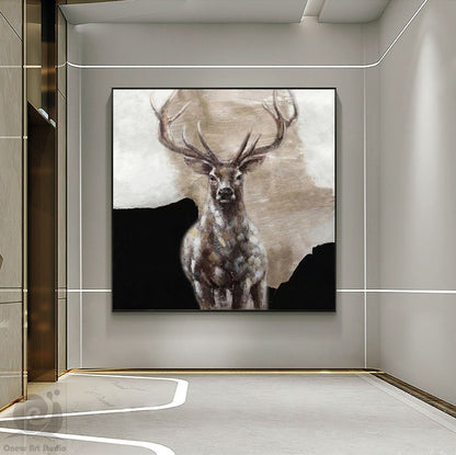 Large Abstract Deer Oil Painting on Canvas, Original Hand-painted Stag Canvas Wall Art, Modern Animal Painting for Living Room, Home Décor