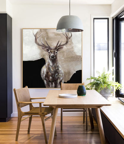 Large Abstract Deer Oil Painting on Canvas, Original Hand-painted Stag Canvas Wall Art, Modern Animal Painting for Living Room, Home Décor