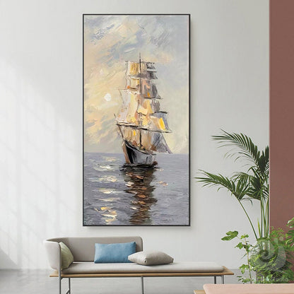 Large Abstract Sailboat Oil Painting on Canvas, Original Seascape Canvas Wall Art, Ocean Painting, Modern Nautical Wall Art for Living Room