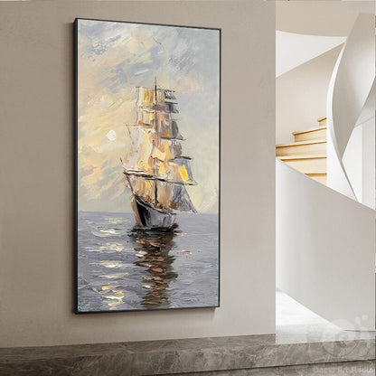 Large Abstract Sailboat Oil Painting on Canvas, Original Seascape Canvas Wall Art, Ocean Painting, Modern Nautical Wall Art for Living Room