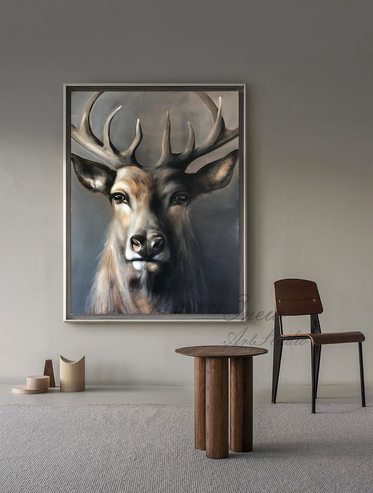 Large Classical Deer Oil Painting on Canvas, Original Hand-painted Stag Canvas Wall Art, Modern Animal Painting for Living Room, Home Décor