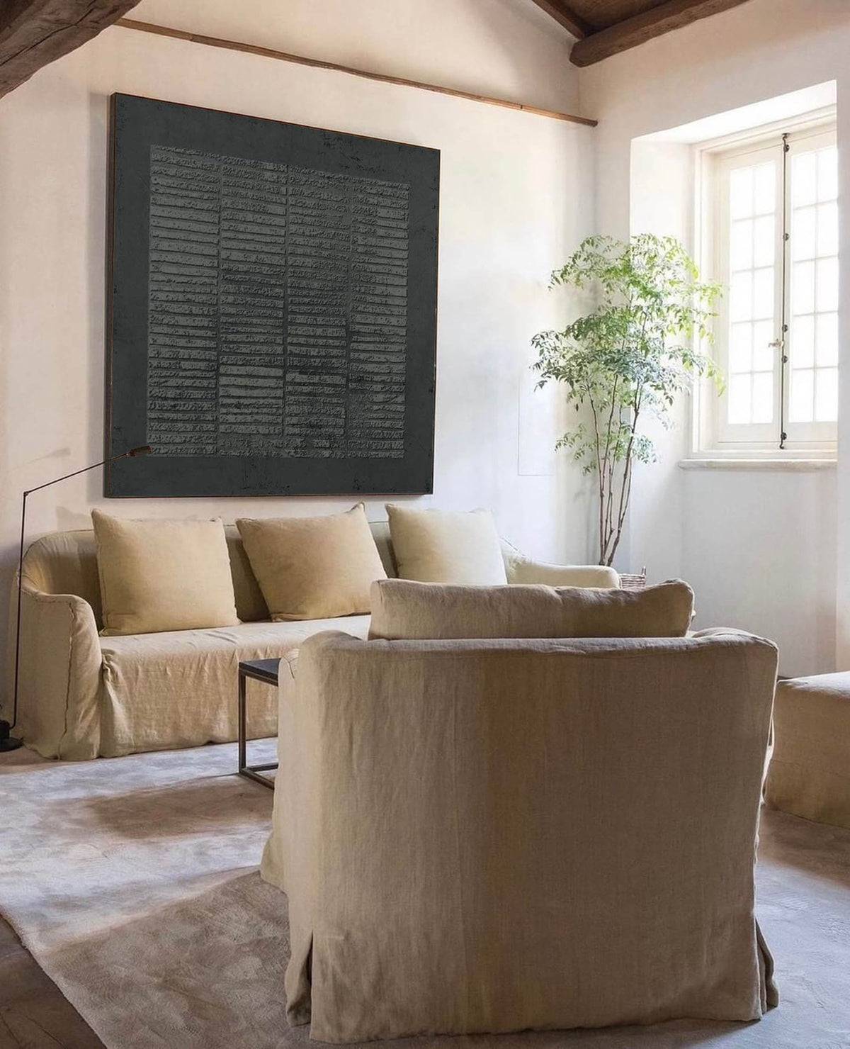 Wabi Sabi Wall Art Grey Textured Abstract Canvas Painting for Living Room Minimal Decor