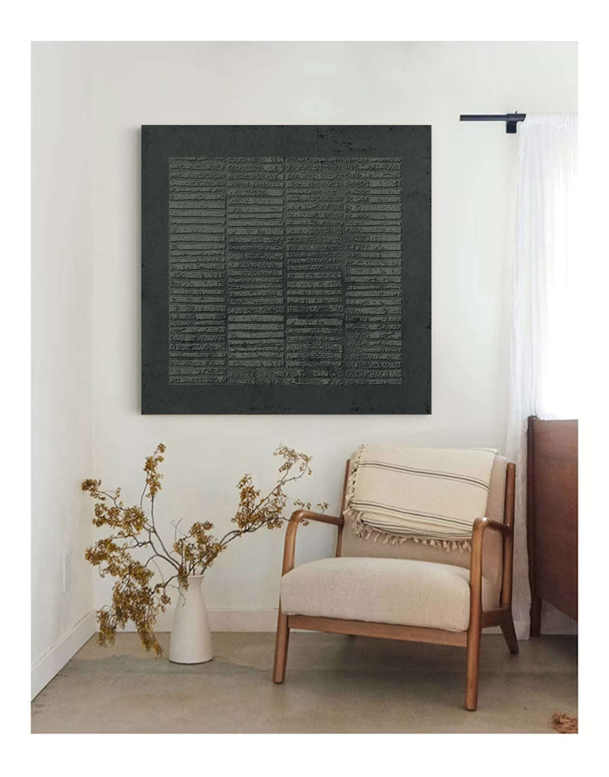 Wabi Sabi Wall Art Grey Textured Abstract Canvas Painting for Living Room Minimal Decor