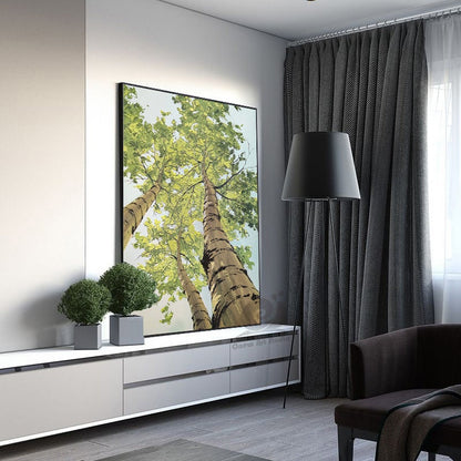 Large Abstract Trees Oil Painting on Canvas, Original Birch Trees Canvas Wall Art, Modern Landscape Wall Art for Living Room, Bedroom Décor