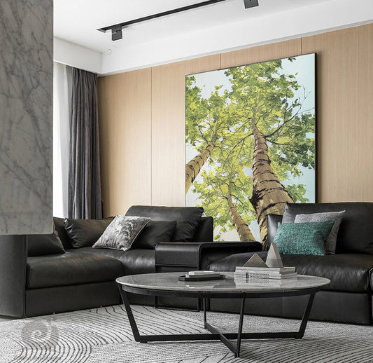 Large Abstract Trees Oil Painting on Canvas, Original Birch Trees Canvas Wall Art, Modern Landscape Wall Art for Living Room, Bedroom Décor