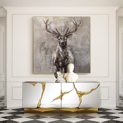 Large Abstract Deer Oil Painting on Canvas, Original Hand-painted Stag Canvas Wall Art, Modern Animal Painting for Living Room Bedroom Décor