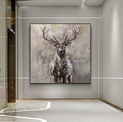 Large Abstract Deer Oil Painting on Canvas, Original Hand-painted Stag Canvas Wall Art, Modern Animal Painting for Living Room Bedroom Décor
