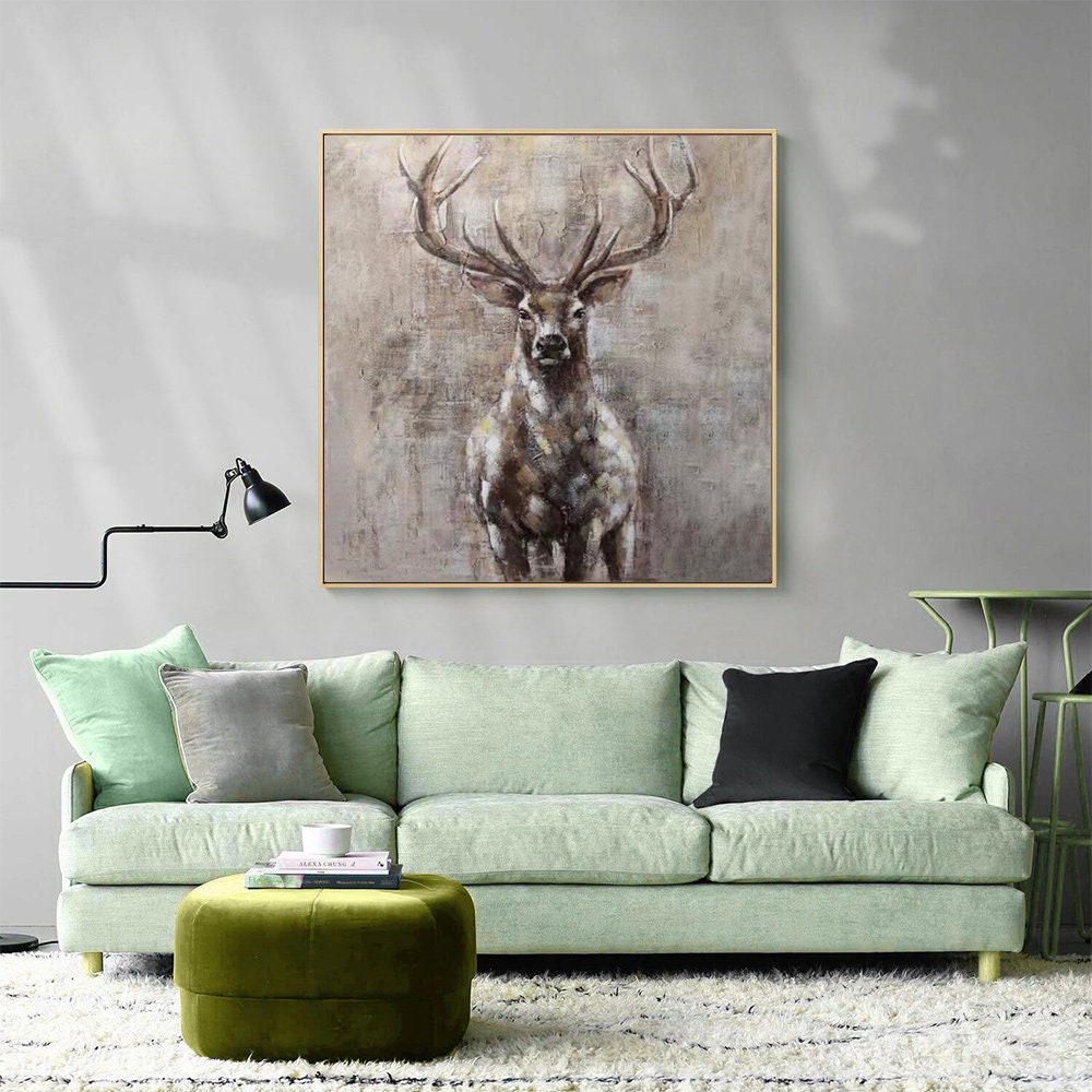 Large Abstract Deer Oil Painting on Canvas, Original Hand-painted Stag Canvas Wall Art, Modern Animal Painting for Living Room Bedroom Décor