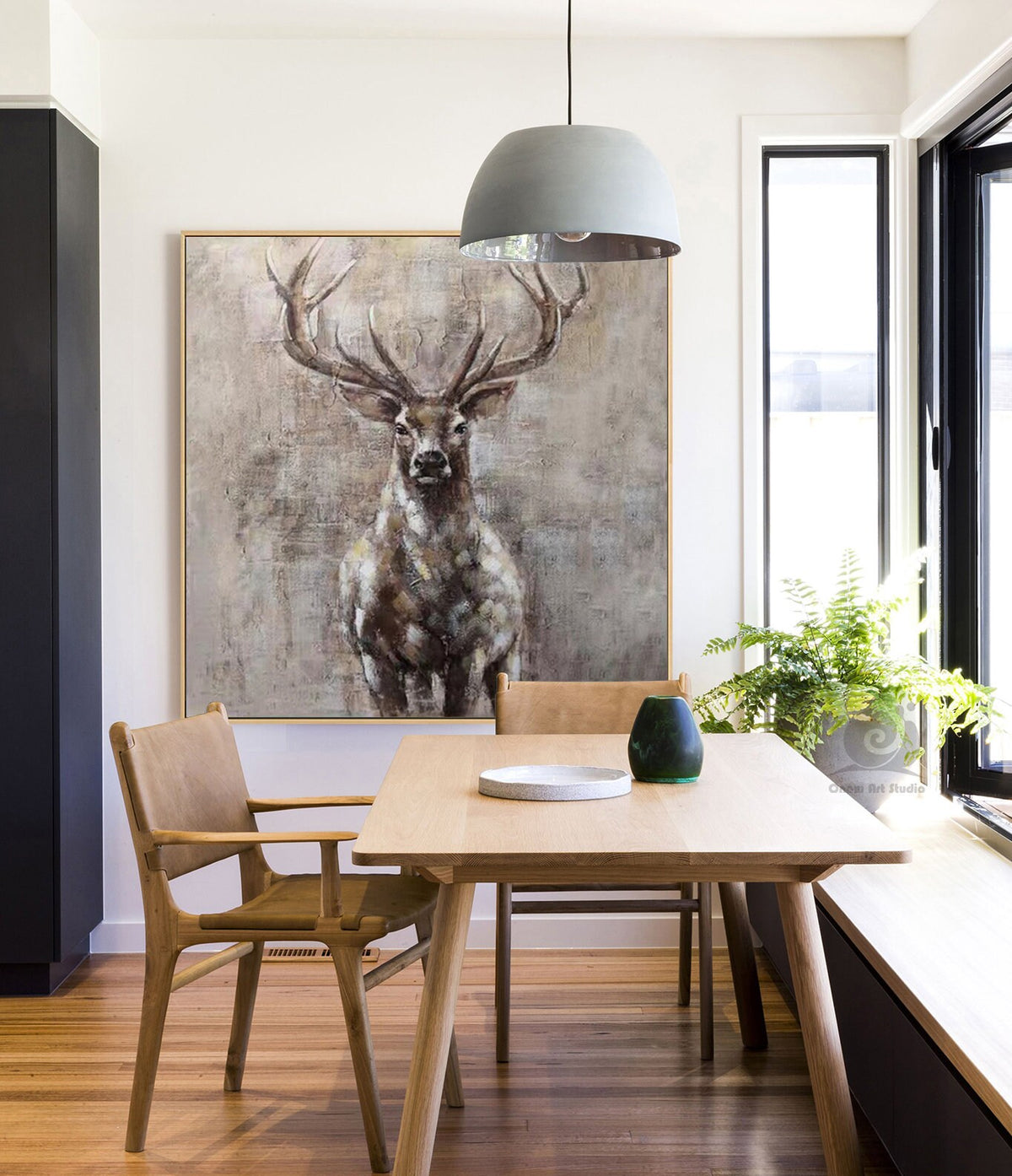 Large Abstract Deer Oil Painting on Canvas, Original Hand-painted Stag Canvas Wall Art, Modern Animal Painting for Living Room Bedroom Décor