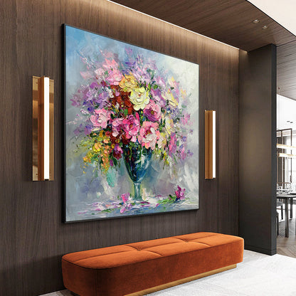 Impressionist Flower Oil Painting on Canvas, Large Colorful Flowers Canvas Wall Art, Modern Textured Floral Painting for Living Room Bedroom