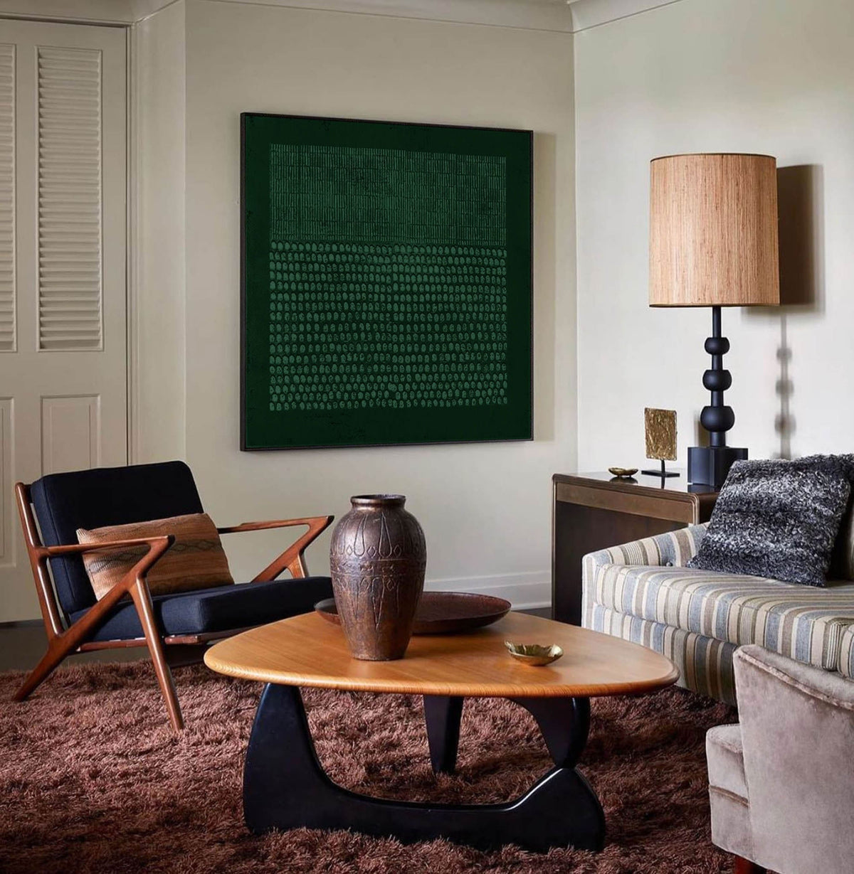 Wabi Sabi Wall Art Forest Green Dot Texture Canvas Painting for Modern Office Decor