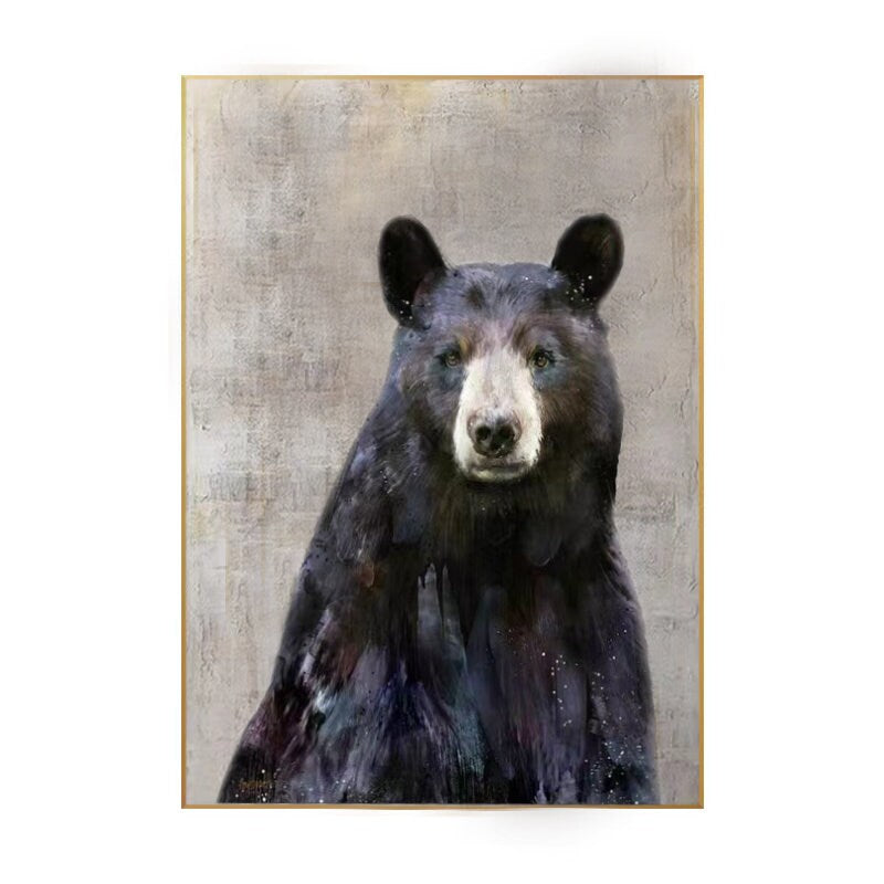 Large Abstract Black Bear Canvas Wall Art, Original Hand-painted Bear Oil Painting on Canvas, Modern Animal Painting for Living Room Bedroom