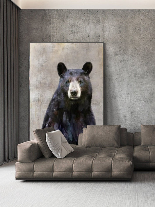 Large Abstract Black Bear Canvas Wall Art, Original Hand-painted Bear Oil Painting on Canvas, Modern Animal Painting for Living Room Bedroom