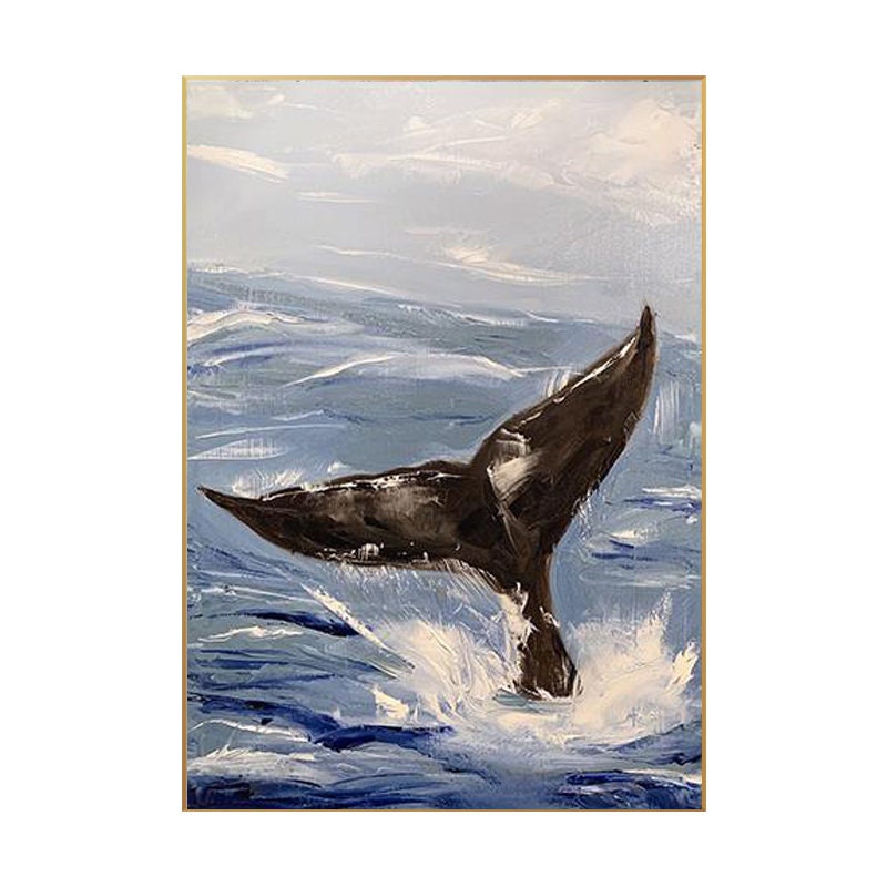 Abstract Whale tail and Sea Wave Canvas Wall Art, Original Hand-painted Ocean painting on canvas, Modern Seascape Painting for Living Room