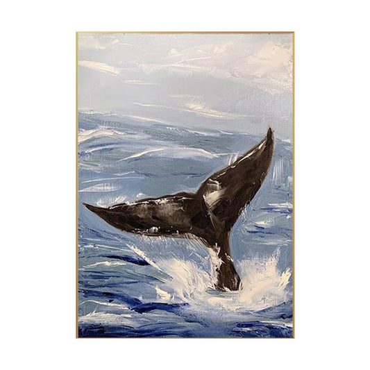 Abstract Whale tail and Sea Wave Canvas Wall Art, Original Hand-painted Ocean painting on canvas, Modern Seascape Painting for Living Room