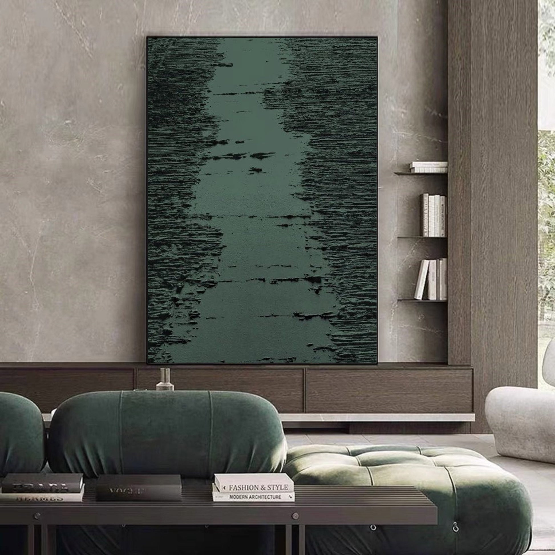 Large Sage Green Abstract Painting – Minimalist Wall Art