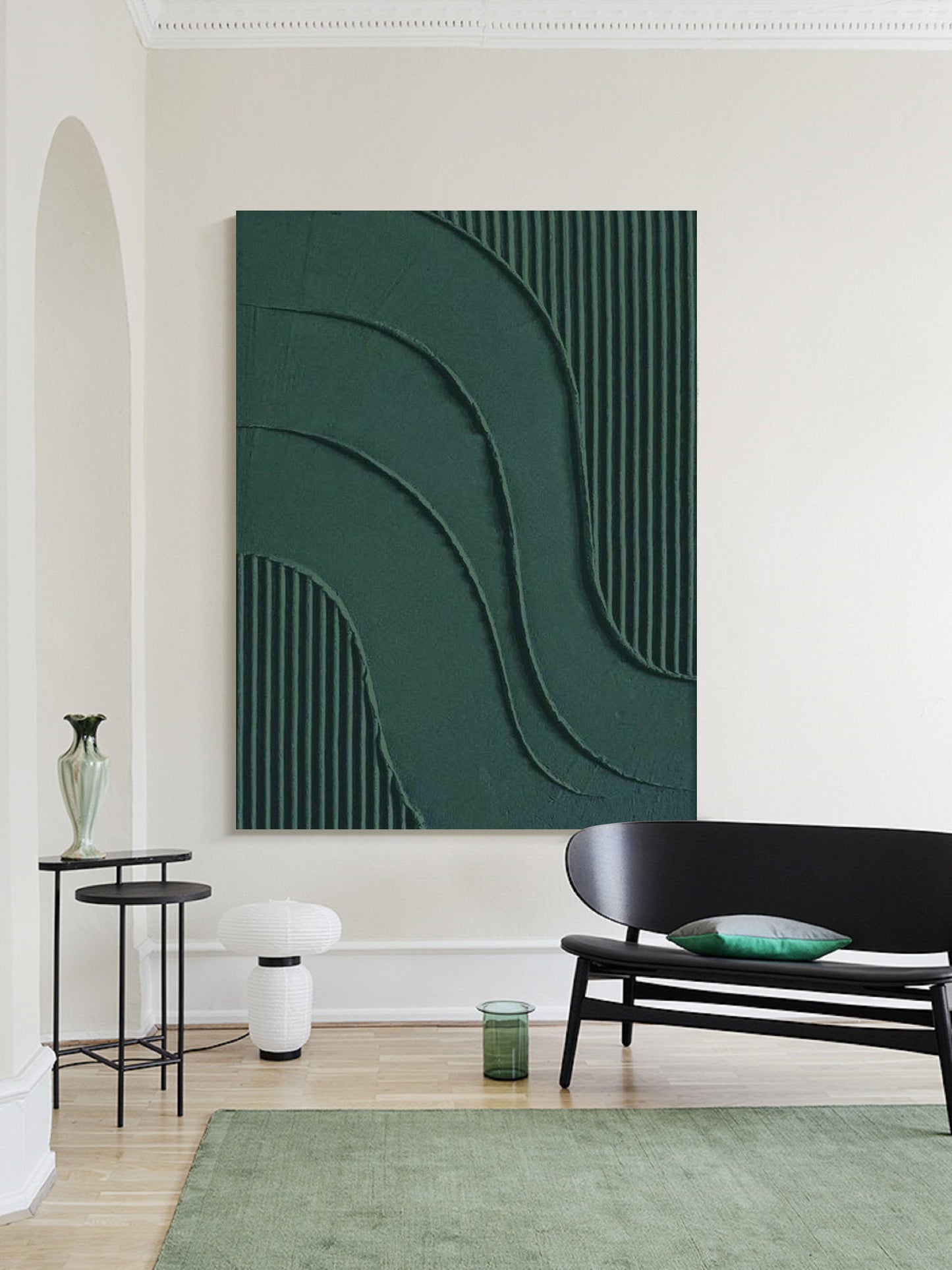 Green Textured Abstract Painting – Large 3D Wall Decor