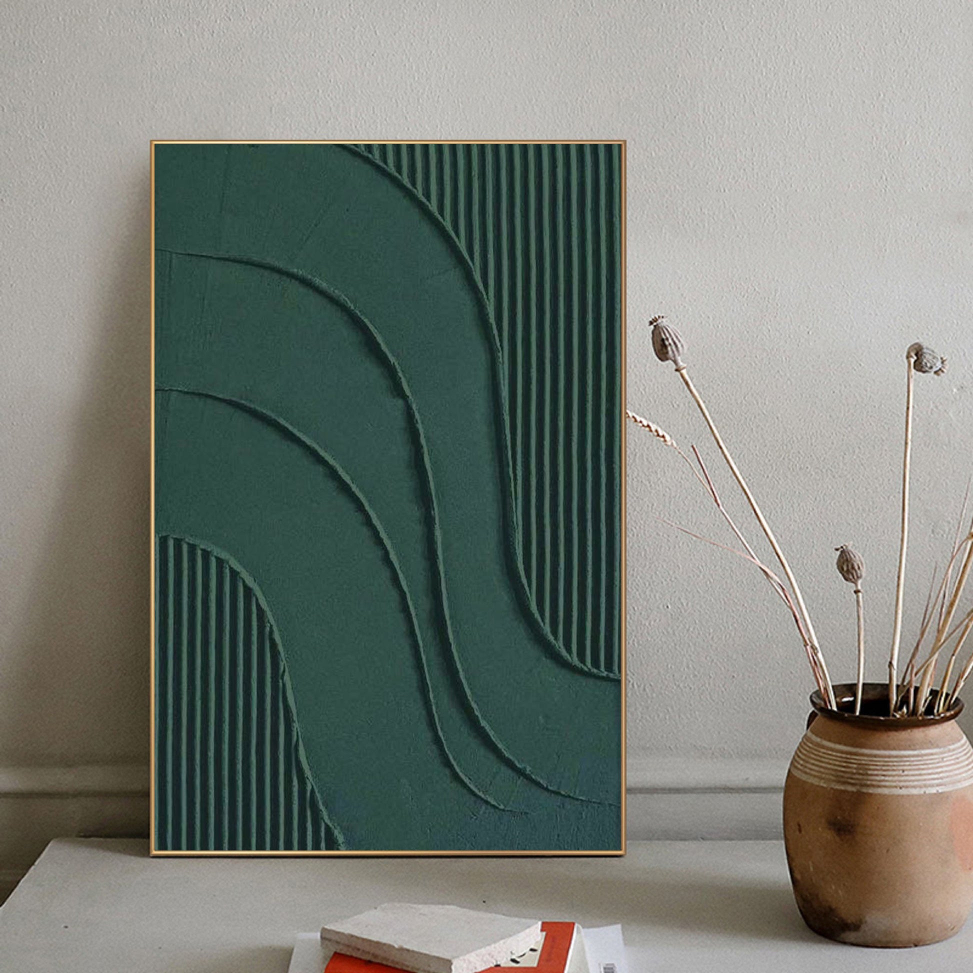 Green Textured Abstract Painting – Large 3D Wall Decor