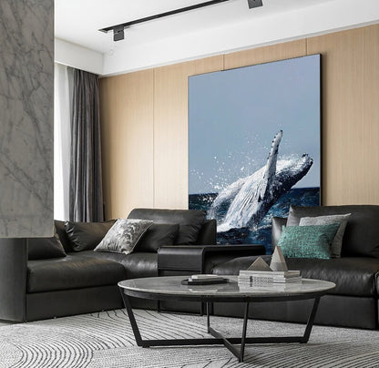 Original Humpback Whale Oil Painting on Canvas, Large Abstract Ocean Canvas Wall Art, Modern Animal Wall Art for Living Room, Bedroom Décor