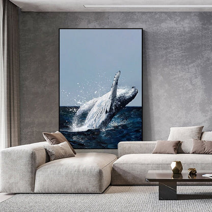 Original Humpback Whale Oil Painting on Canvas, Large Abstract Ocean Canvas Wall Art, Modern Animal Wall Art for Living Room, Bedroom Décor