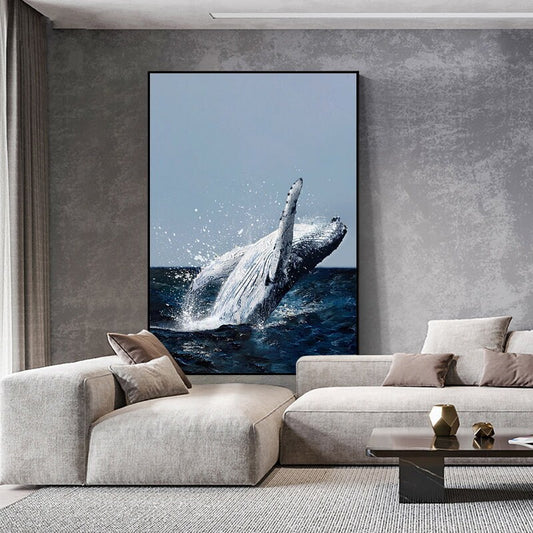 Original Humpback Whale Oil Painting on Canvas, Large Abstract Ocean Canvas Wall Art, Modern Animal Wall Art for Living Room, Bedroom Décor