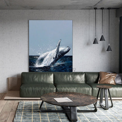 Original Humpback Whale Oil Painting on Canvas, Large Abstract Ocean Canvas Wall Art, Modern Animal Wall Art for Living Room, Bedroom Décor