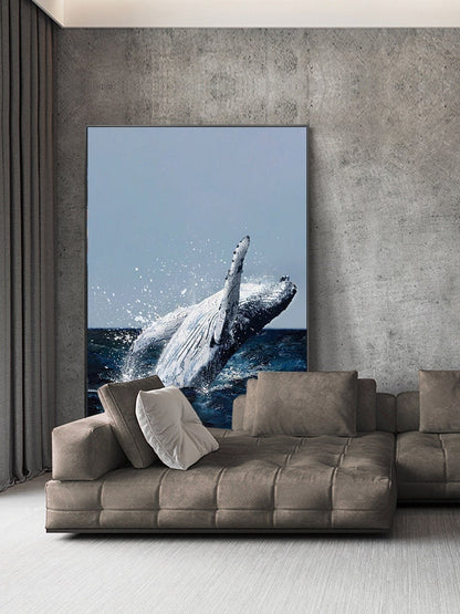 Original Humpback Whale Oil Painting on Canvas, Large Abstract Ocean Canvas Wall Art, Modern Animal Wall Art for Living Room, Bedroom Décor