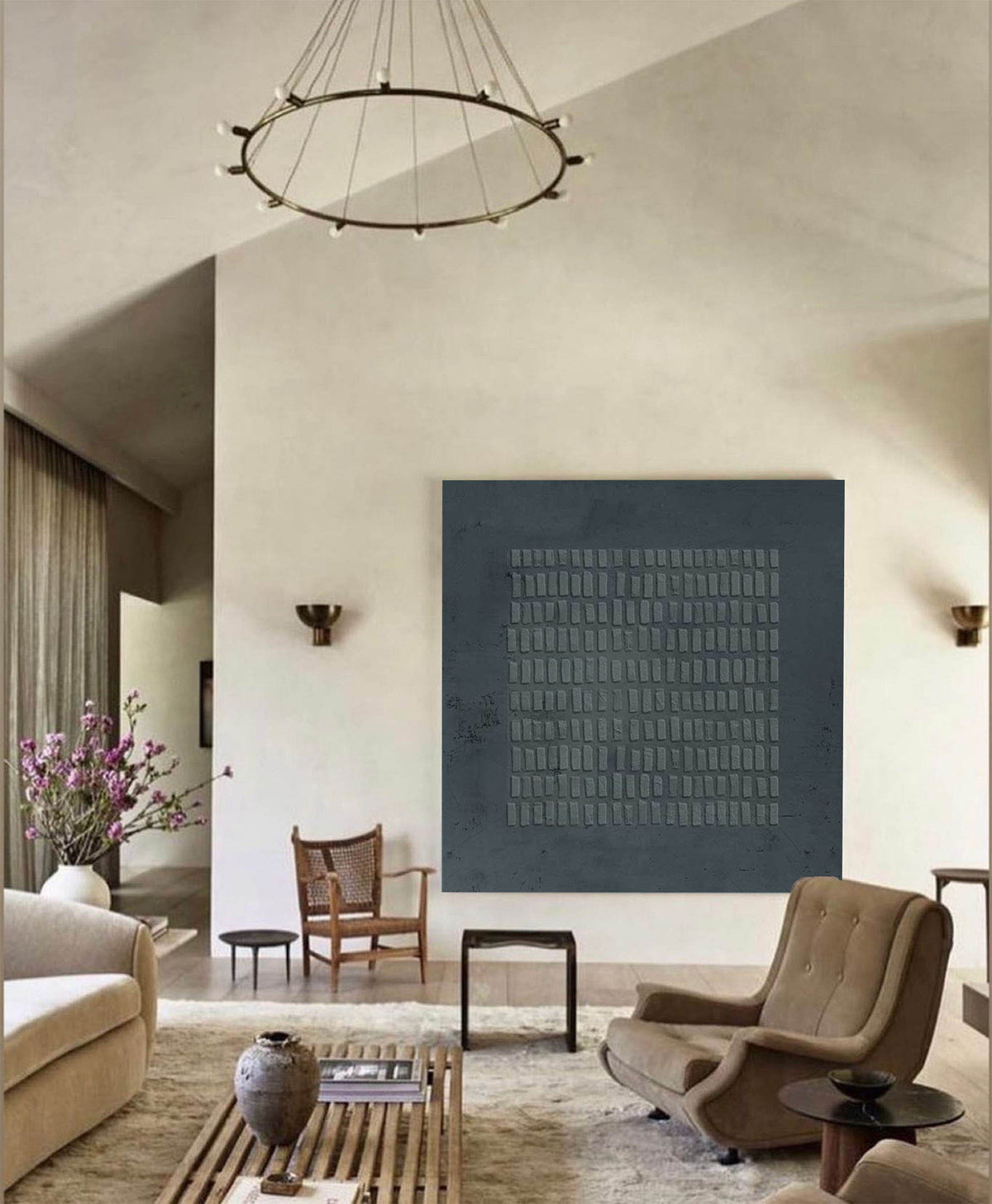 Dark Grey Wabi Sabi Wall Art 3D Block Texture Canvas for Living Room Decor