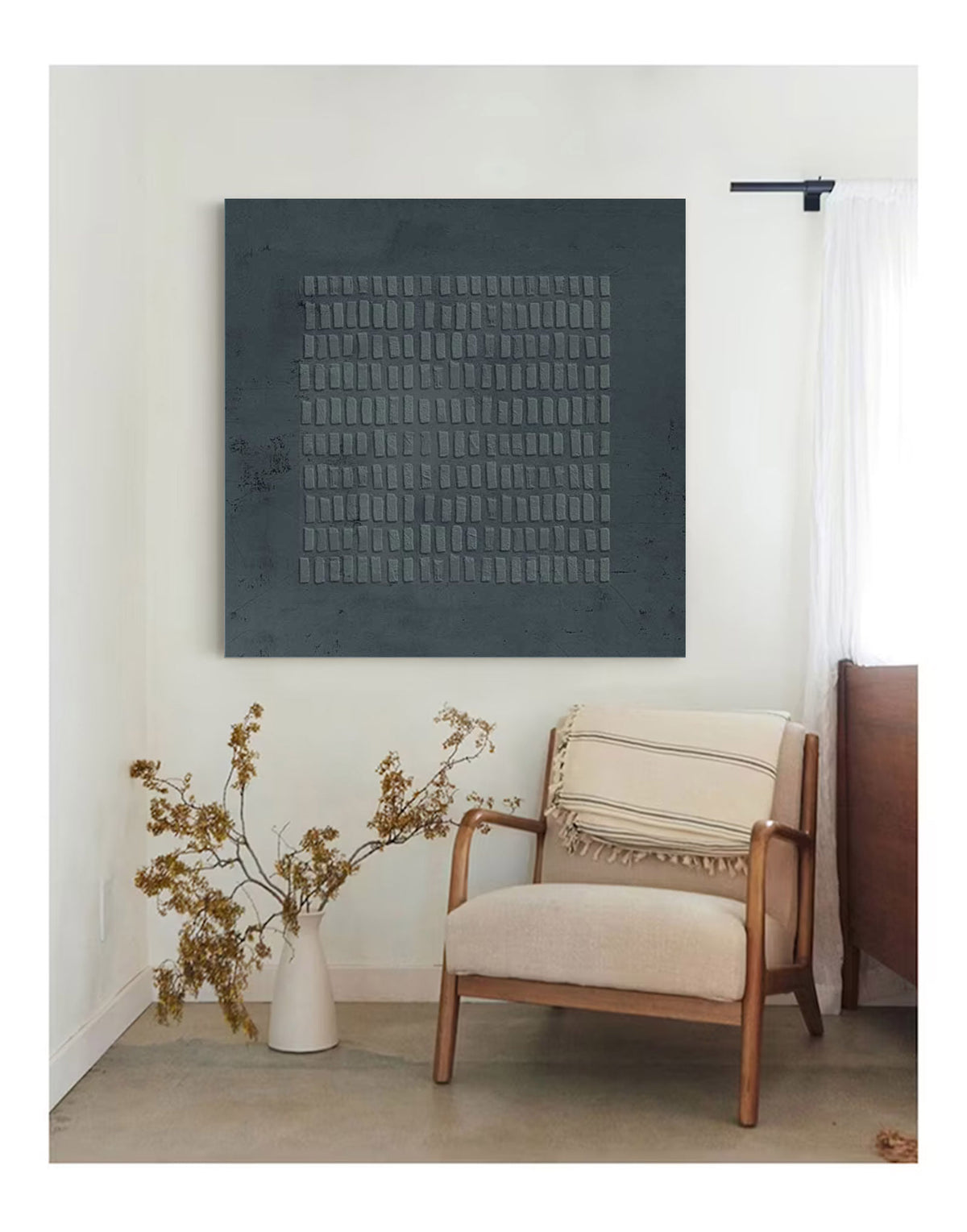 Dark Grey Wabi Sabi Wall Art 3D Block Texture Canvas for Living Room Decor