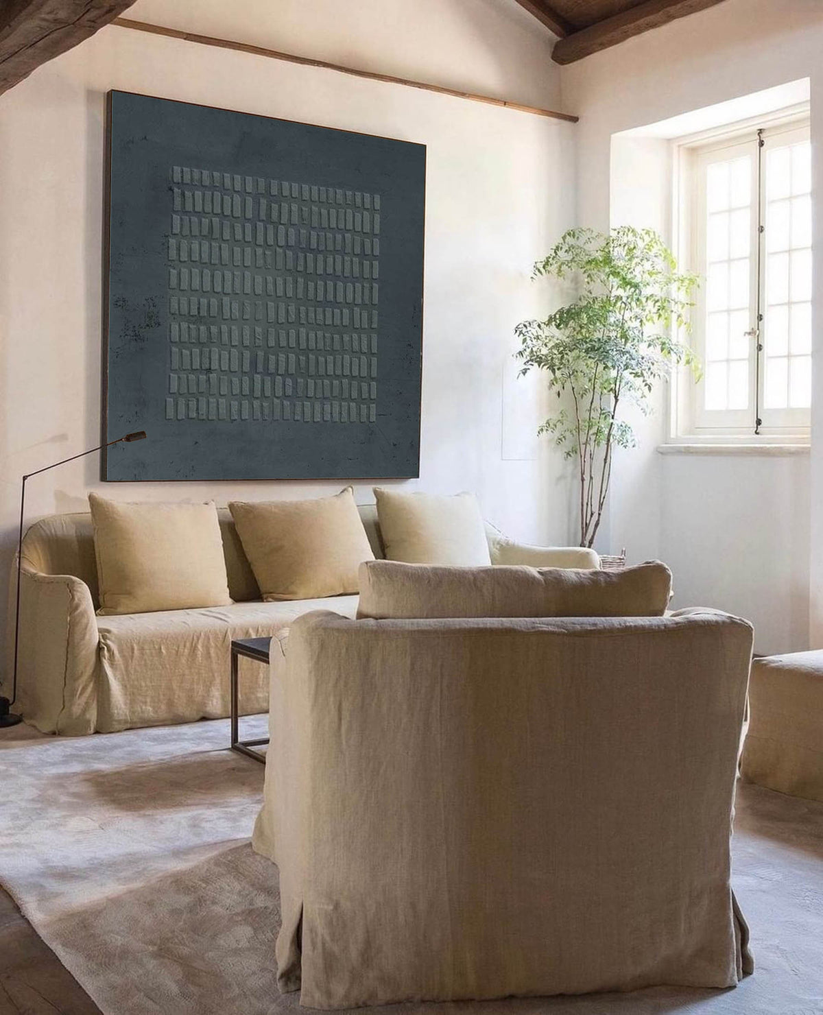 Dark Grey Wabi Sabi Wall Art 3D Block Texture Canvas for Living Room Decor