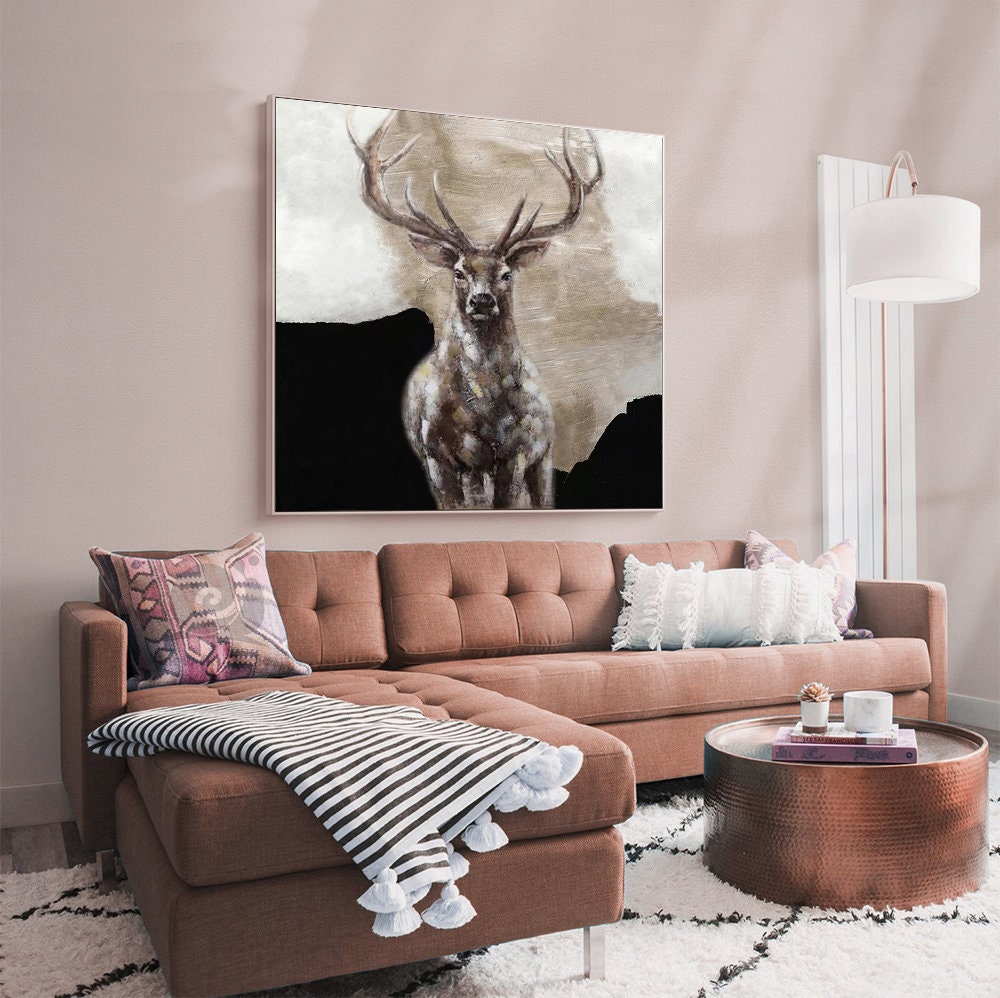 Large Abstract Deer Oil Painting on Canvas, Original Hand-painted Stag Canvas Wall Art, Modern Animal Painting for Living Room, Home Décor