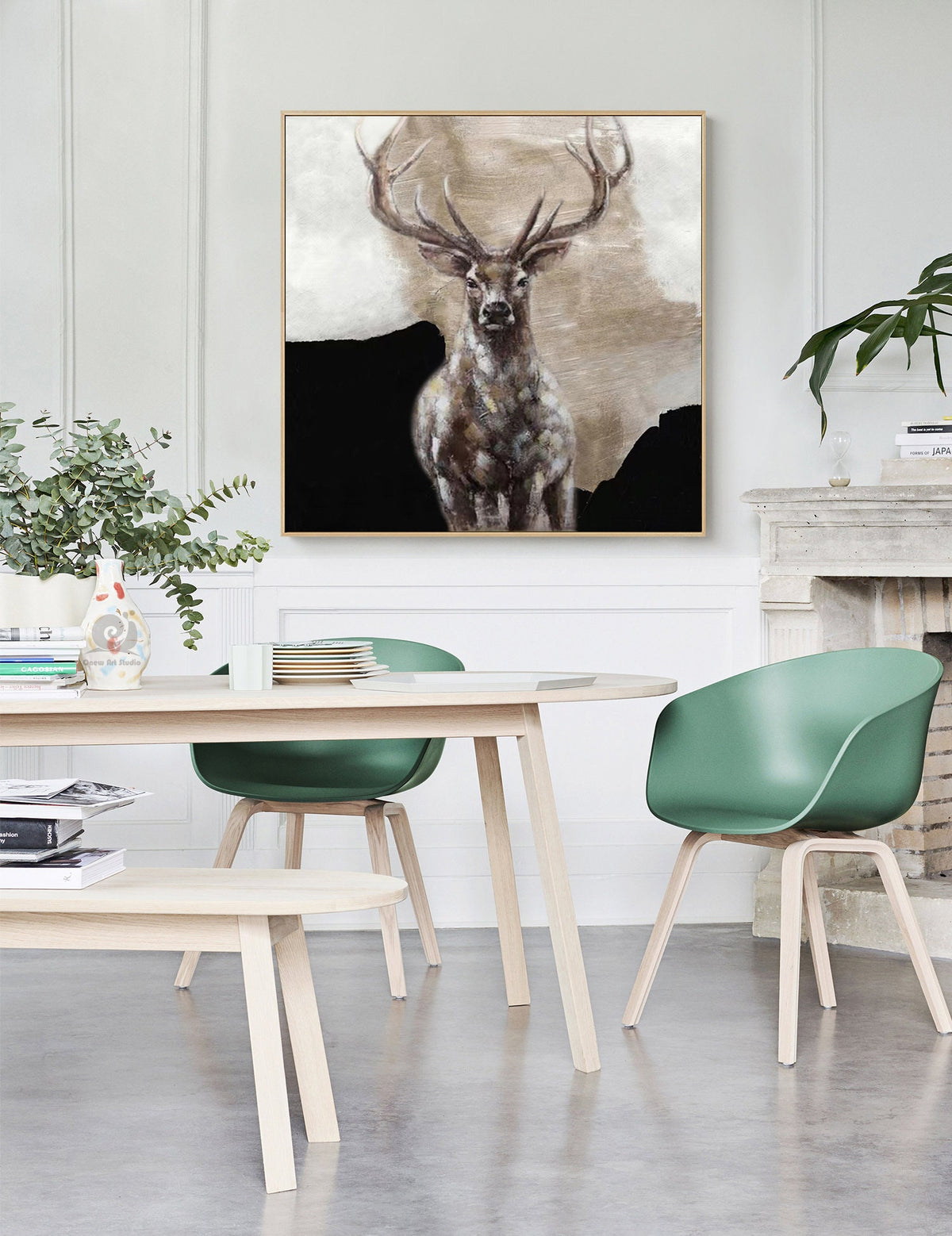 Large Abstract Deer Oil Painting on Canvas, Original Hand-painted Stag Canvas Wall Art, Modern Animal Painting for Living Room, Home Décor