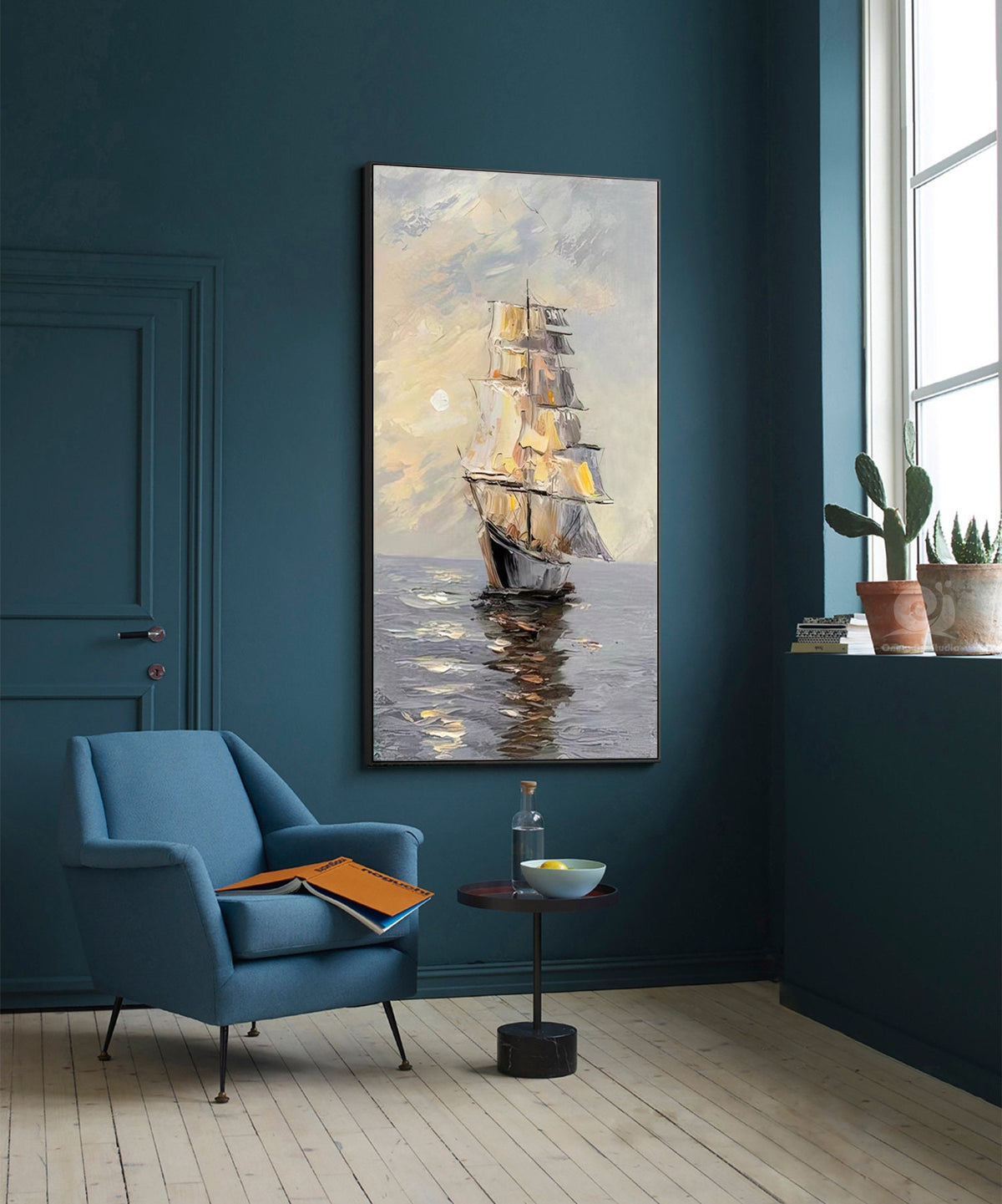 Large Abstract Sailboat Oil Painting on Canvas, Original Seascape Canvas Wall Art, Ocean Painting, Modern Nautical Wall Art for Living Room