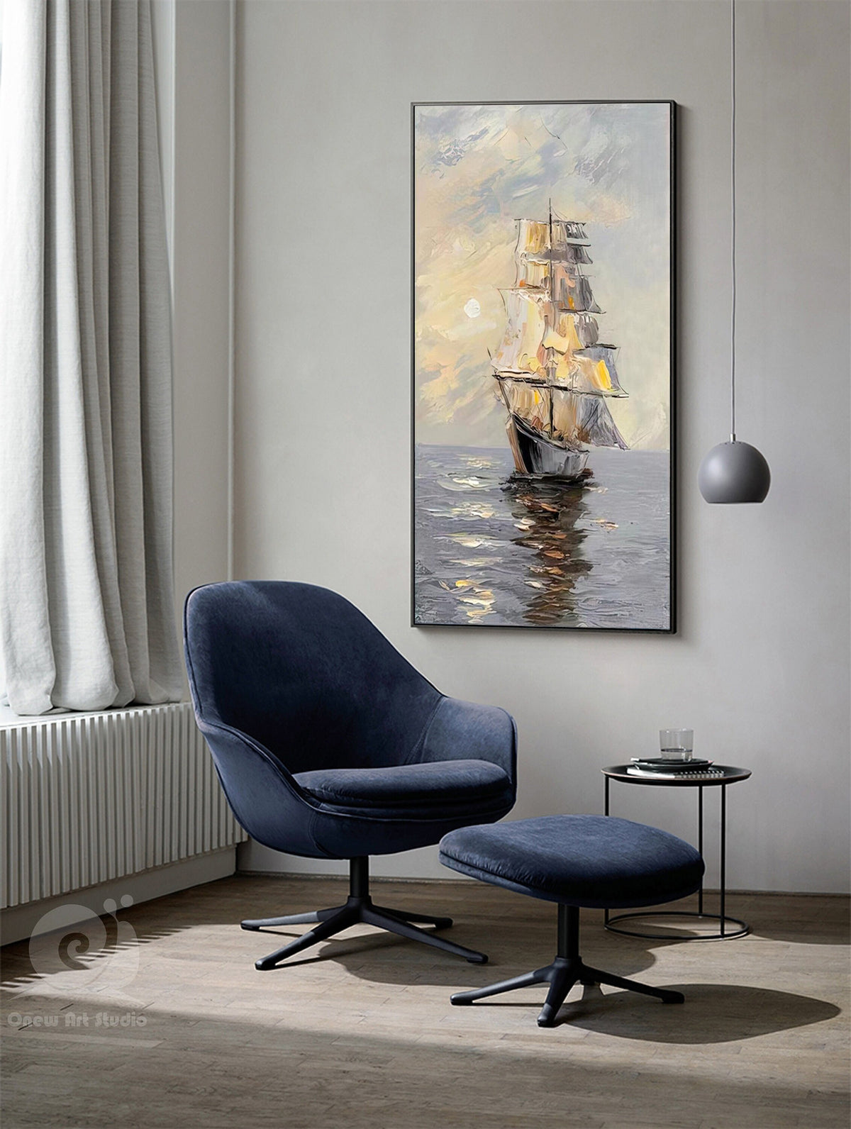 Large Abstract Sailboat Oil Painting on Canvas, Original Seascape Canvas Wall Art, Ocean Painting, Modern Nautical Wall Art for Living Room