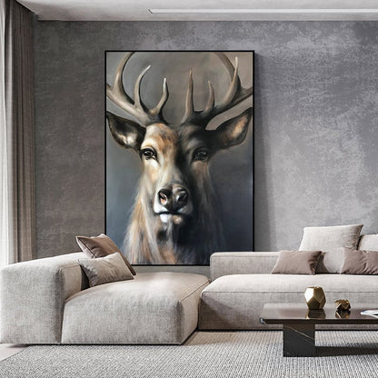 Large Classical Deer Oil Painting on Canvas, Original Hand-painted Stag Canvas Wall Art, Modern Animal Painting for Living Room, Home Décor