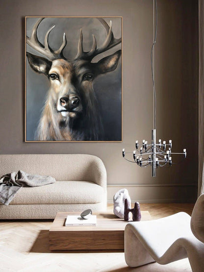 Large Classical Deer Oil Painting on Canvas, Original Hand-painted Stag Canvas Wall Art, Modern Animal Painting for Living Room, Home Décor