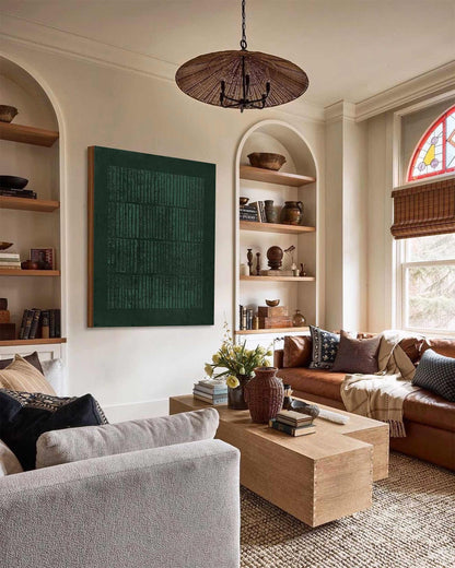 Large Dark Green Abstract Wall Art Textured Wabi Sabi Canvas for Living Room Decor